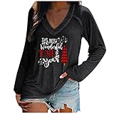 Weihnachten Damen Shirt v-Ausschnitt Damenpullover Langarm plissee Bluse Frauen Pulli Rollkragen Oversize Pullover Damen Damen Elegante Oberteile Elegante weiße Bluse Shirt Glitzer 48 weiße B