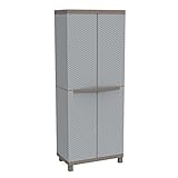 Terry, C 3680, Besenschrank mit 2 Türen in Rattan-Optik, vertikaler Trennwand und 3 Einlegeböden, für innen und außen. Farbe, Material: Kunststoff, Abmessungen: 68x39x170 cm, Grau/Taubeng