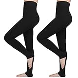 AIMTOP 2 Stück Thermoleggings Damen Winter Thermo Leggings mit Weichem Innenfleece, Fleece Winterleggings Elastische Leggings Hosen, Thermische Legging (Schwarz + Schwarz)