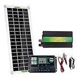 PEALOV Komplettset Solaranlage, 20 W Solarpanel + 1000 W Solarwechselrichter + 100 A Auto Adapted Solar Controller + AutoladegeräT FüR AußEn/Haushalts/WechselstromgeräTe (Batterie Nicht Enthalten)