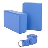 Jim's Store Yoga Block Yogablock Kork Yoga Klötze aus Naturkork Eva Yoga Blöcke 2er Set mit 1.8m Yogagurt Yoga Pilates für Anfänger und Fortgeschrittene(Blau)
