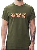 Comic Shirts - Äffchen Emoticon - M - Army Grün - affen+Tshirt - L190 - Tshirt Herren und Männer T-S