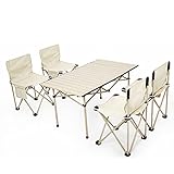 Outdoor-Klapptisch und Stuhl, tragbar und faltbar, Aluminiumlegierung, multifunktionaler Tisch und Stuhl-Set, ultraleichter Picknick, Camping, Klapptisch (Farbe: Beige, Größe: B)