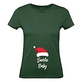 Shirt-Panda Damen Weihnachten T-Shirt · Santa Baby · Christmas Schwangerschaft Tshirt · Weihnachtsshirt · Weihnachtsmann Shirt für Xmas · 100% Baumwolle · Dunkelgrün (Druck Weiß) M