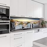 Dedeco Küchenrückwand Motiv: Strand V2, 3mm Acrylglas Plexiglas als Spritzschutz für die Küchenwand Wandschutz Dekowand wasserfest, 3D-Effekt, alle Untergründe, 220 x 60