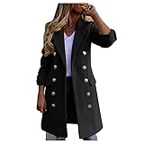 Dasongff Damen Lange Mantel Jacke Trenchcoat Herbst Winter Elegante Einfarbig Zweireihig Overcoat Übergangsjacke Faux Wollmantel Revers Lange Parka Coat Outwear Long Blazer Cardigan mit T