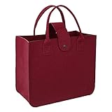 BeeGreen Große Filztasche für Damen mit mittlerem Knopfverschluss und robustem Griff, aufstellbar, wiederverwendbar, Einkaufstasche für Schule, Strand, Reisen, Geschenke (Burgandy)