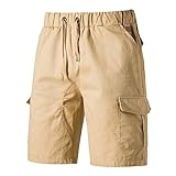 Herren-Sport-Shorts, Sommer-Shorts, einfarbig, mit Taschen und Kordelzug, europäischer und amerikanischer Stil, Übergröße, khaki, M