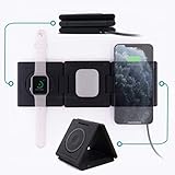 Unravel 3-in-1 Faltbares Reise-kabelloses Ladegerät -10W Schnellladestation für iPhone 12, 12 Pro Max, 12 Pro, 12 Mini, 11, XS Max, XR, Apple Watch Series 1-6, AirPods Pro (schwarz)