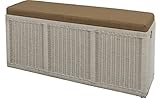 Truhenbank Breite Sitztruhe/Sitzbank aus Natur-Rattan mit gepolstertem Sitz (Weiß)