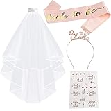 Jga Schärpe, JGA Accessoires Deko für Junggesellenabschied Frauen Party, Hochzeit für Braut to be, Team Braut, mit Schärpe, Weißer Schleier mit Kamm, Krone Haarreif, Tätowierungen TECHSHARE (Roségold)