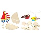 Baker Ross AG682 Stand-up Holzboote (6 Stück), zum Dekorieren und Personalisieren, Holz & 3D-Vögel aus Holz für Kinder als weihnachtliche Bastel- und Deko-Idee für Jungen und Mädchen (6 Stück)