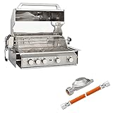 Mayer Barbecue ZUNDA Einbau-Gasgrill MGG-240 für Outdoorküchen Edelstahl, 4 Brenner, Backburner, inkl. Gasdruckregler 50 mbar & Gasschlauch (1,5 m)