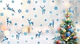 KAIRNE Blau Schneeflocke Aufkleber | Weihnacht Elch Fenster aufkleber,Schneeflocken Rentier Weihnachten Fensterbilder,Abnehmbare Weihnachts Deco Fenstersticker für Türen Schaufenster Glas F