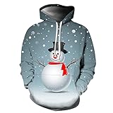 GOKOMO Unisex Kapuzen Fleece Pullover lässiger Weihnachtsdruck Weihnachten Katze Hässlicher Weihnachtspullover Christmas Ugly Sweater Fleece Sweatshirt Damen Herbst Winter Warm(M,Grau)