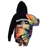 BORTGYUI Halloweentown University Hoodies Vintage Langarm Tie Dye Plus Size Sweatshirt mit Taschen Schwarz L