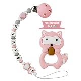 MCGMITT Schnullerkette mit Namen Mädchen Schnuller Clip Silikon Perlen Beißring Zahnen BPA Frei für Babys (Pink mit Beißring)