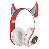 Devil Luminous Wireless Bluetooth Cat Ear Faltbarer Spielkopfhörer mit Mikrofon 7 Farben LED-Licht leuchtendes On-Ear-Stereo-Headset Kompatibel mit Smartphones PC Tab