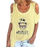 shownicer T-Shirt Kurzarm for MOM Gift Tshirt Oberteile Sommer Drucken Tops Casual Basic Shirts Mode Rundhals Teenager Mädchen Frauen Hemd Bluse Tunic Tunika Fitness Sport Tops Gelb S