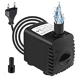 Wasserpumpe Aquarium 600L/H 8W Tauchpumpe Mini Springbrunnen Pumpe mit 2 Düsen und 1.39m Netzkabel für Teich Garten Hydroponiksystem AC220-240V