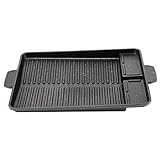 HZW 32x26cm Maifan Stein Holzkohlegrill Box Outdoor Picknick Garten Party Terrasse Koreanisch BBQ Strand Grill Platte Non-Stick Tray Werkzeug-Schwarz 32x26