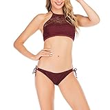 TTLOVE_Damen Bikini-Sets Modische Push Up Bademode Sexy Frauen Weinroter Spitze Badeanzug Split Niedrige Taille Push-Up Bikinioberteil Mit Strandmode Sport Bikinihose (Wein Rot,M)