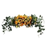 RNCOZE Künstliche Sonnenblumen-Girlande, Hochzeitsbogen, Blumen mit grünen Blättern, Wandbehang, Girlande, handgefertigt, Frühlingsblumen-Girlande, für Haustü