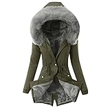 RYTEJFES Damen Winterparka mit fell Lang Winterjacken für Damen Sale Günstig Wintermantel Warm Gefüttert Parka übergangsjacke Winter Plüschjacke Fleecejack Plüschmantel Kapuzenjacke D