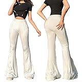ChouZZ Y2k Damen Hose mit weitem Bein, hohe Taille, ausgestellt, Stretch, Baggy-Hose, ästhetische Patchwork-Hose, 90er Jahre Streetwear, Basic White, M
