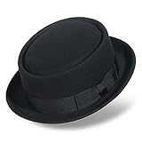 Pork Pie Hüte für Männer/Frauen, 100% Wollfilzhut Stout Porkpie Breaking Bad Hat Flat Top Fedora Hüte Bootsschuhe Derby Crushable, Schwarz, 7/7 1/8