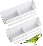 2 Stück Futternapf Wasser Napf Vögel Futterspender Vogelfutterbox Käfig Napf Hängenäpfe Vogelhäuschen Kunststoff Lange Wasser Platz Getränkehalter Futternapf Käfig Zubehör Für Vögel Papageien Weiß