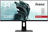 iiyama G-MASTER Red Eagle GB3461WQSU-B1 86,7cm (34“) ADS-IPS Gaming Monitor UWQHD (HDMI, DisplayPort, USB3.0) 1ms Reaktionszeit (MBR), 144Hz, FreeSync Premium, Höhenverstellung, Pivot, schw
