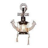 J.W. Kreative Retro Wandlampe, Massivholz Wandleuchten Petroleumlicht Anker Lampenschirm Einzelkopf Holz Lampen E27 Eisen Basis für Cafe Bar R