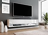 Furnix TV Lowboard Alyx Fernsehschrank Kommode B180 x H34 x T32 cm - mit LED-Beleuchtung, TV-Schrank Sideboard 2 Fächer mit Tür „Push-Click“, 2 offene Ablagen unten, Wandmontage mög