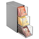 mDesign Küchen Organizer mit 3 Schubladen - Aufbewahrungsbox für Teebeutel, Kaffeepads, Süßungsmittel und mehr - Teekiste aus Kunststoff - g