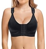 Bafully Postoperativer Halt Sport BH für Damen Vorderverschluss Racerback Abnehmbar Gepolsterter BH (Schwarz, M)