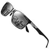 DUCO Herren Polarisierte Sonnenbrille mit Rechteckig Metallrahmen und Kohlefaser Brillenbügel UV400 CAT 3 CE 8206 (Gunmetal Rahmen Graue Linse)