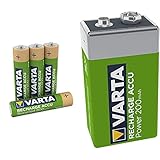 VARTA Recharge Accu Recycled wiederaufladbar, Ready-to-Use vorgeladener AAA Micro NI-MH Akku (4er Pack, 800mAh) & Rechargeable Accu Ready2Use vorgeladener 9V-Block Akku (9V, 200mAh)