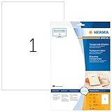 HERMA 8964 Folien-Etiketten für Inkjet Drucker DIN A4 transparent, 32er Set (210 x 297 mm, 320 Blatt, Folie, glänzend) selbstklebend, bedruckbar, permanent haftende Aufkleber, 320 Klebeetik