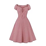 Wellwits Damen Polka Dots Tie Geraffte Vorderseite 1950er Vintage Kleid, rose, 38