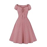 Wellwits Damen Polka Dots Tie Geraffte Vorderseite 1950er Vintage Kleid, rose, 38