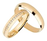 Ardeo Aurum Trauringe Damenring und Herrenring aus 375 Gold Gelbgold mit Zirkonia Eheringe 4 mm Breite Paarp