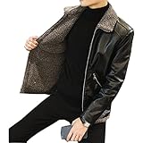 FENXIXI Herren warme Fleece Casual Lederjacke Mantel Herbst Männer Outwear Motorrad Biker Lederjacken Herren (Farbe: Schwarz, Größe: M-Code)