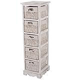 Mendler Regal Kommode mit 5 Korbschubladen 90x25x28cm, Shabby-Look, Vintage - weiß