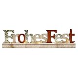 com-four® LED Deko Aufsteller aus Holz - Schriftzug FROHES FEST auf Holzsockel - Deko-Schriftzug zum Hinstellen für W