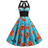 OverDose Damen Urlaub Karneval Schlank Stil Frauen Vintage Floral Bodycon Lässige Abendgesellschaft Prom Maskerade Tanz Unregelmäßigen Swing Dress Dirndl（A-Rot，EU-42/CN-2XL）