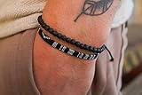 Made by Nami Boho Surfer-Armband 2er Set Herren & Damen - Handmade Strand Festival Accessoires - Azteken-Band Ethno Style - Männer Frauen Perlen-Armband - 100% Wasserfest (Schwarz & Lava-Stein)