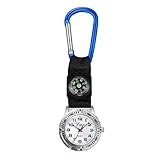 ifundom Bergsteigen Uhr mit Kompass Taschenuhr Krankenschwesteruhr Karabiner Design Einfache Mode Uhren (Blau) Anruf Telefon Zubehör für Damen H