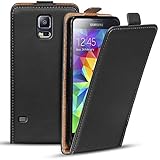 Verco Flip Cover für Samsung Galaxy S5 Mini Case, Flipstyle Schutzhülle für Samsung S5 Mini Hülle Kunstleder Tasche vertikal klappbare Handyhülle, Schw