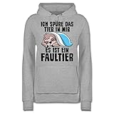 Sprüche Statement mit Spruch - Ich spüre das Tier in Mir, es ist EIN Faultier - S - Grau meliert - Fun - JH001F - Damen Hoodie und Kapuzenpullover für F